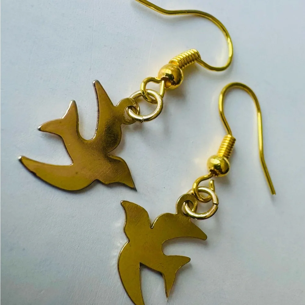 Gold Bird Earrings - Tiny Swifts - Small minimalist Elegant Women Jewelry